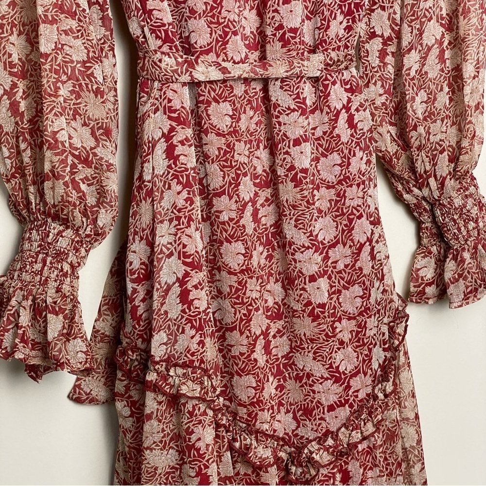 Saints + Secrets High Neck Chiffon Ruffle Dress.Tie Waist Size M - Picture 11 of 16